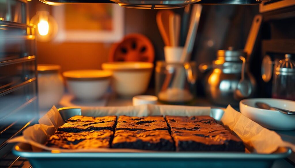 Baking brownies in the oven